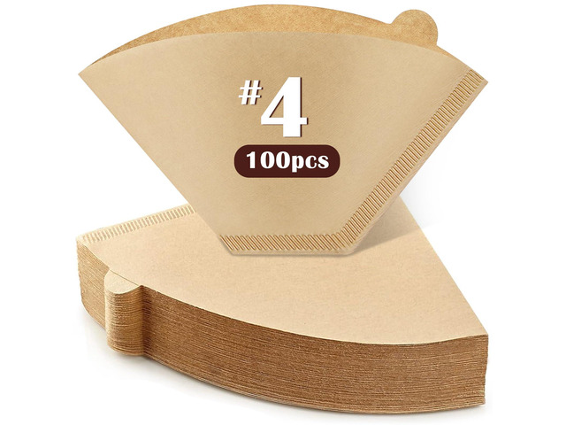 100 Count #4 Cone Coffee Filters 8-12 Cup, Natural Coffee Filters Coffee Filters 4 Cone Paper fits for Pour Over and Drip Coffee Maker,...