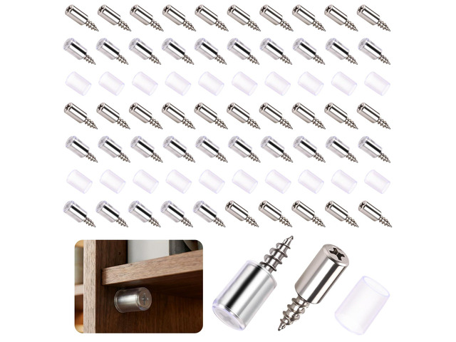50 Pcs Cabinet Shelf Support Pegs, Self-Tapping Screws & Non-Slip Sleeves Sturdy Laminate Fixed Support Pins, Perfect for Cabinets, Bookcases,...