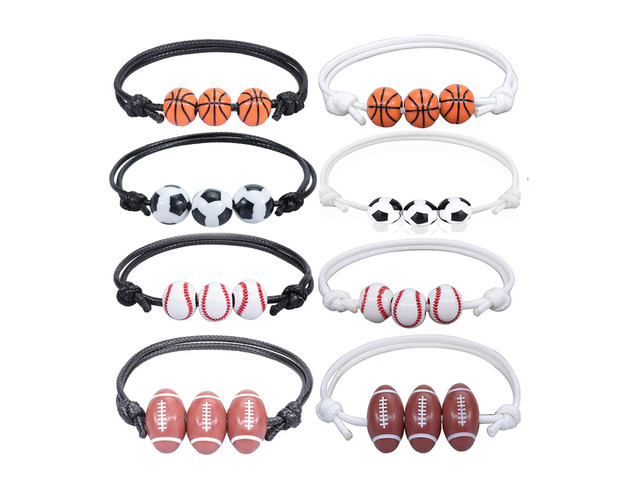 Caiyao 8Pcs Resin Football Baseball Soccer Rugby Charm Bracelet Set Handmade Braided Rope Cord Ball Bead Bracelet for Women Men Adjustable Chain...
