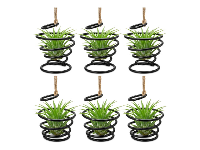 Prebafo 6 Pack Air Plant Holders with Jute Rope, Hanging Spiral Tillandsia Holders, Metal Air Plant Display Supports for Soilless Plants,...