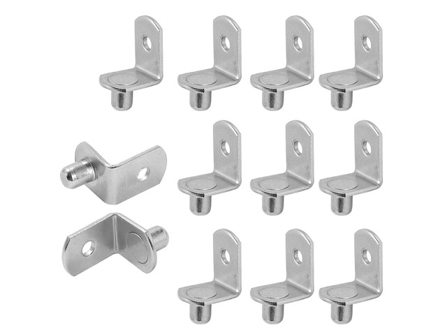 Jamiikury 12pcs L-Shaped Shelf Support Pegs, 1/4 Inch Shelf Bracket Pegs with Hole, Silver Bracket Style Shelf Pegs, Nickel Plated Metal Shelf Pins...