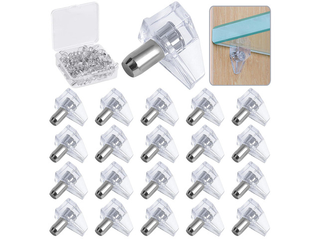 20 Pack 5mm Clear Locking Shelf Support Pegs PVC and stainless steel, fits 5mm holes, ideal for kitchen cabinets, bookshelves and furniture,...