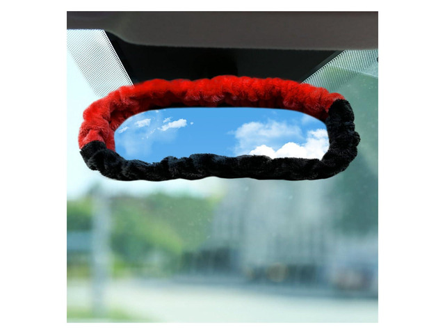 UHANBUT Soft Plush Car Rear View Mirror Cover, Red/Black Cute Car Interior Mirrors Protector for Women, Universal Elastic Auto Rear View Mirror...