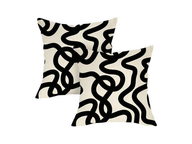 Abstract Line Decorative Throw Pillow Covers 18 x 18 Set of 2 Black White Geometric Modern Art Porch Outdoor Home Decor, Minimalist Sofa Couch...