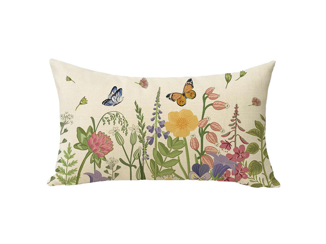 Spring Summer Wildflowers Lumbar Decorative Throw Pillow Cover 12 x 20 Rectangular Flower Floral Outdoor Home Decor, Seasonal Butterfly Couch...