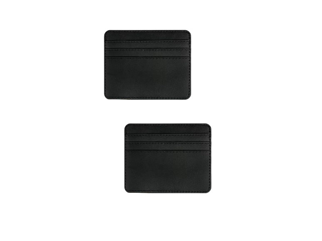 Tangseajiao 2pc black Minimalist Pu Leather Card Holder, 3 Slots Slim, Pocket Slim Wallet Business Card Cover Coin Purse for Women Men
