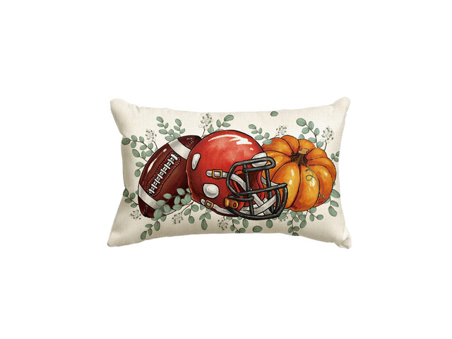 Fall Football Pumpkin Throw Pillow Cover 12x20 Inch, Seasonal Autumn Eucalyptus Leaves Thanksgiving Harvest Cushion Case Decoration for Sofa Couch