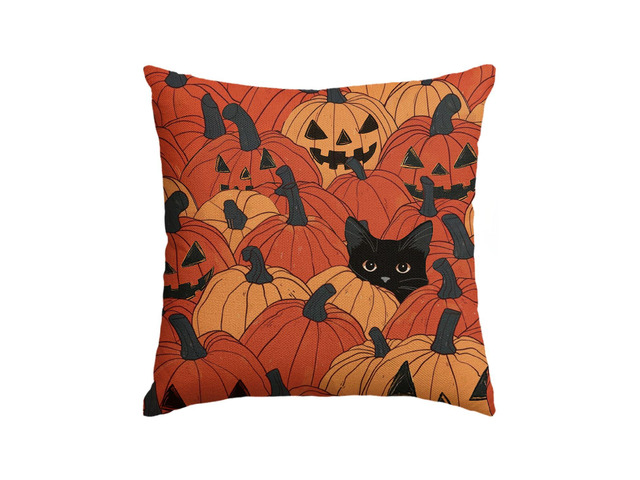 Halloween Pumpkin Black Cat Throw Pillow Cover, 18 x 18 Inch Holiday Farmhouse Orange Spooky Cushion Case Decoration for Sofa Couch