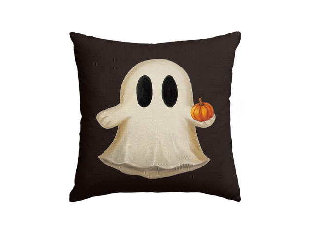 Ghost Pumpkin Halloween Black Throw Pillow Cover, 18 x 18 Inch Holiday Farmhouse Cushion Case Decoration for Sofa Couch