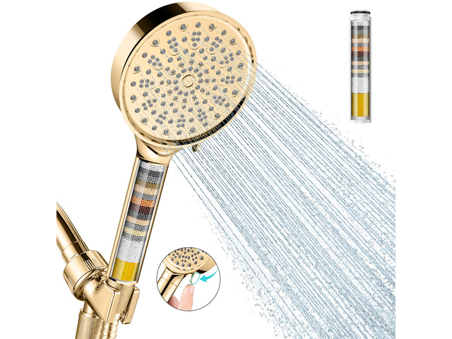 Filtered Shower Head with Handheld, High Pressure 6 Spray Mode Showerhead with Filters, Water Softener Filters Beads for Hard Water - Remove...