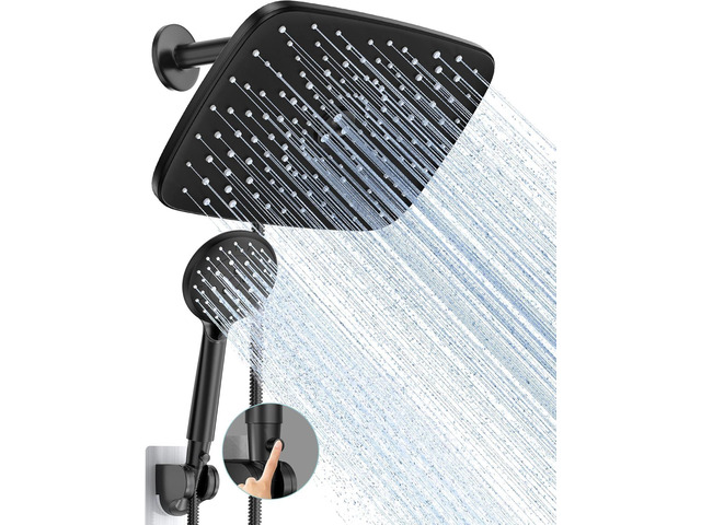 11.8 Rain Shower Head with Handheld,Dual High Pressure Shower Heads Easy Pause,5-mode Hand Held Spray with Hose,Wide Detachable Rainfall,Double...