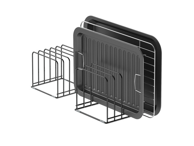 Kitchen Cabinet Organizer, Steel Cookware Holder, Divided Holder with 5 Slots for Skillets Baking Tray and Chopping Board Rack - Baking Pan Holder...