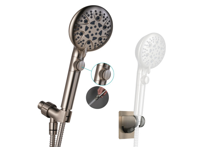 Brushed Nickel Shower Heads Handheld with On Off Switch,8-Mode High Pressure Shower Wand with 79In Stainless Steel Hose & Bracket PLUS Low-Reach...
