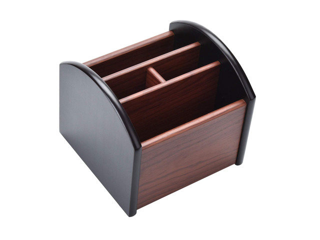 Wooden Desk Organizer, 4 Compartment Revolving Wood Desktop Organizer Office Supplies Rotating Remote Control Caddy Holder (Desk Organizer-4)