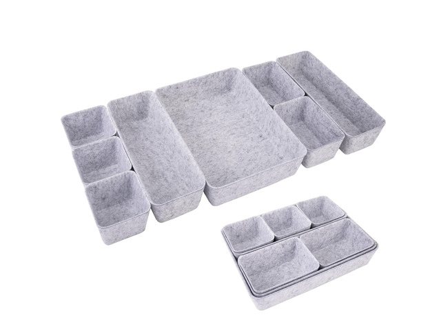 Felt Desk Drawer Organizer, 8pcs Shallow Storage Trays Bins, Office Accessories Box Inserts College Jewelry & Makeup Boxes Containers(Grey)