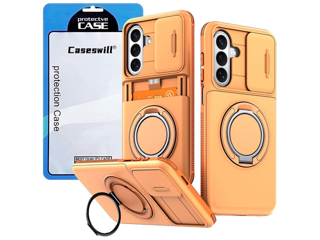 Caseswill for Samsung Galaxy S26 Case with 2X Screen Protector, Shockproof Magnetic Case with Card Holder, 360Â° Rotating Ring Stand & Slide Camera...