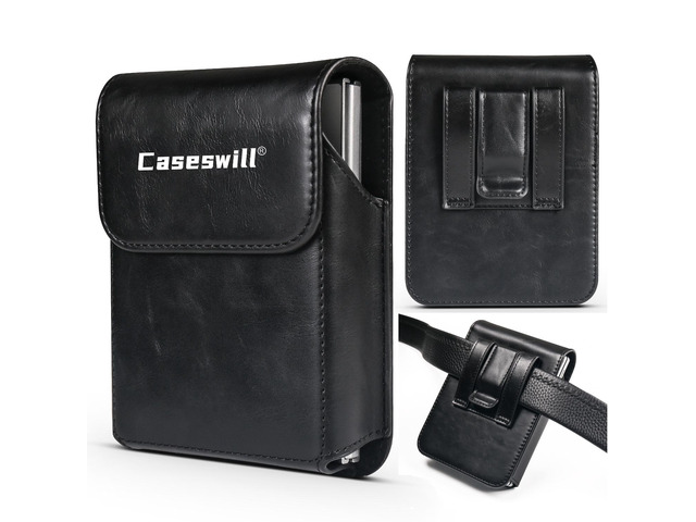 Caseswill Phone Holster for iPhone Duo Case Premium Magnetic Closure Leather Cell Phone Pouch Belt Holder, Black