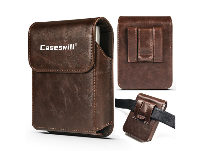 Caseswill Phone Holster for iPhone Duo Case Premium Magnetic Closure Leather Cell Phone Pouch Belt Holder, Coffee