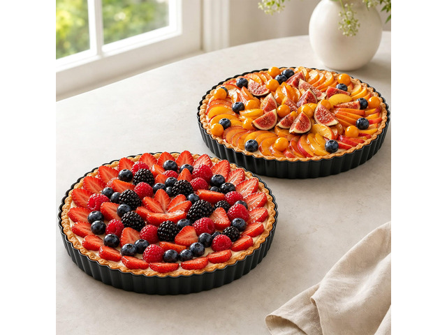 9 Inch Quiche Pans 2 Pack. Removable Bottom, Non-Stick Coating, Rugged Carbon Steel Baking Dish for Tart Quiche Pie. Metal Mold Gift for Women Wife...
