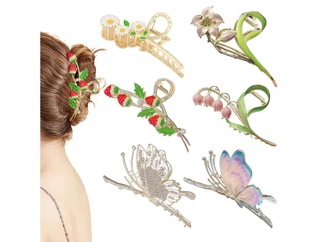 6 Pcs Hair Claw Clips for Women 4.3 Inch Large Strong Butterfly Flower Claw