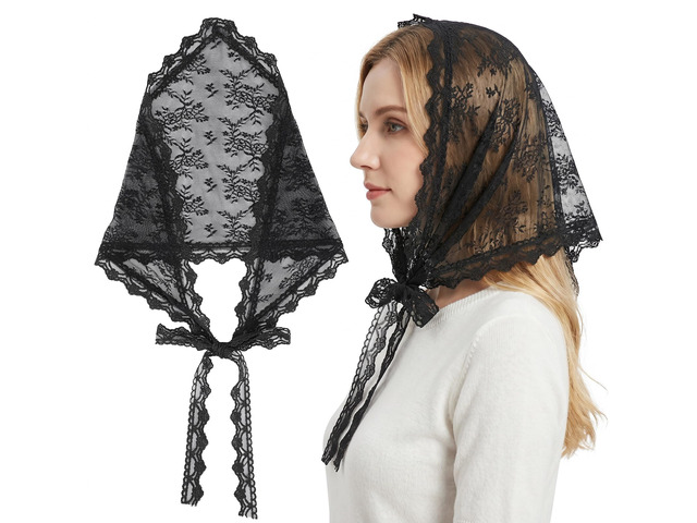 Black Lace Head Scarf Bandana for Women Triangle Lace Headband Vintage Black Triangle Hair Bandana Cute Headscarf for Summer Hair Accessories