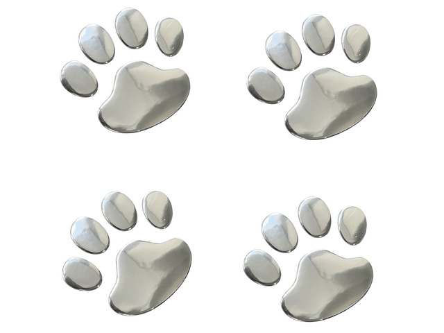 LZLRUN 4PCS Silver 3D Chrome Dog Paw Footprint Car Decoration Sticker