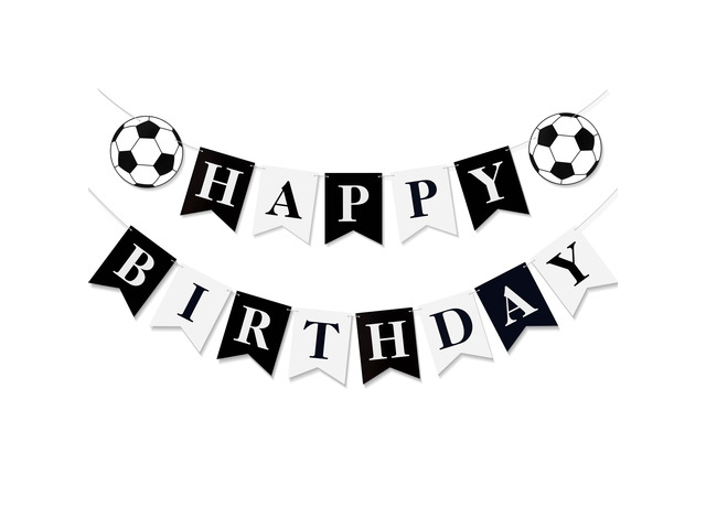 Soccer Happy Birthday Banner Black White, Personalized Letters Name Banner Sign, Birthday Garland Wall Door Banners Flag for Boys Girls Party...