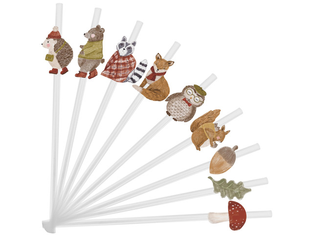 Cheerland Woodland Animal Straws Winter Forest Creatures Woodland Theme Decor Forest Party Disposable Drinking Straw for Kids Birthday Nature...