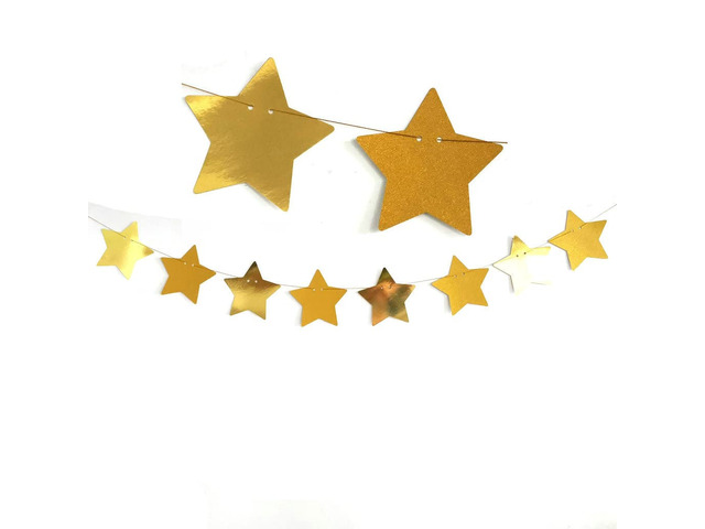Glitter Star Garland Banner 6.56Feet Bright Gold Star Hanging Bunting Banner Backdrop for Engagement Wedding Shower Birthday Christmas Decor...