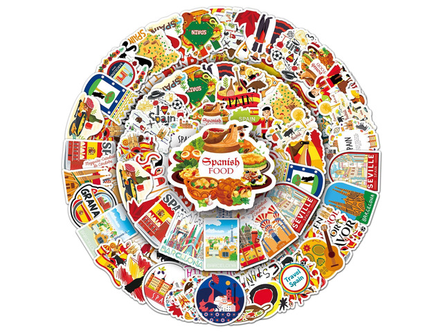 50 Pcs Spain Stickers, Flamenco & Bullfighting Cultural Element Decorative Stickers, Easy to Tear & Stick for Scrapbooking, Gift Wrapping,...