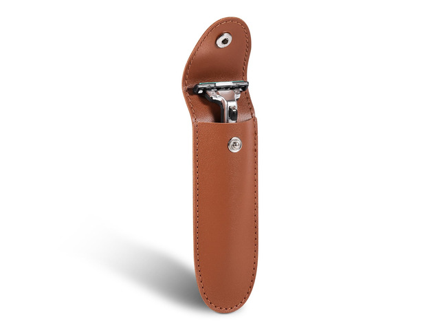 Safety Razor Travel Case, 5.9 Inches PVC Faux Leather Razor Cover Sleeve with Snap Fastener, Portable Manual Shaver Holder Protector for Most Men...