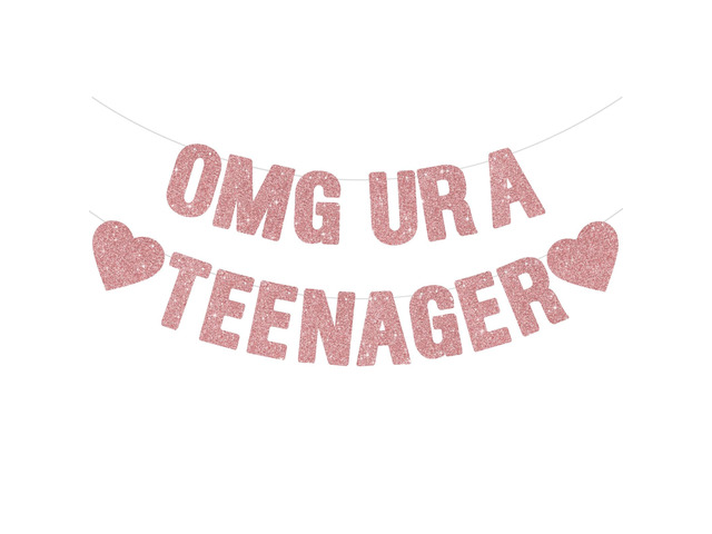 Rose Gold OMG UR A Teenager Banner 13th Birthday Decorations for Girls Glitter Birthday Banner Sign Teen Birthday Party Backdrop Decoration