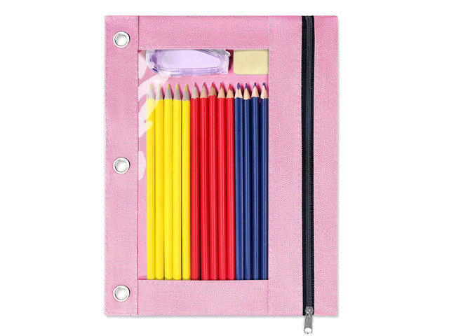 Pencil Pouch for 3 Ring Binder, Zipper Pencil Pouch with Clear Window, 3 Reinforced Grommets, Binder Accessories for School and Office Supplies...
