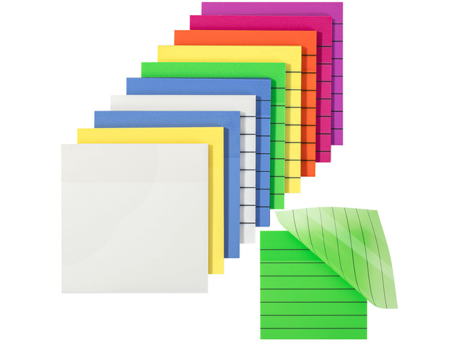 Transparent Sticky Notes, 3'x3', 10 Pads, 7X Lined, 3X Blank 500 Sheets, Lined Transparent Sticky Notes, Water-Resistant See Through...