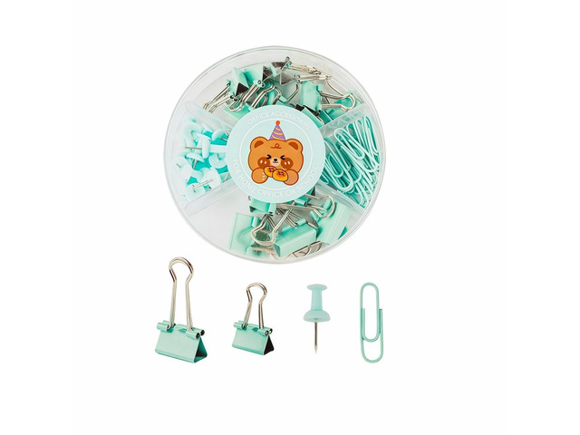 45 Pcs Metal Binder Clips Set with Pushpins,Cute Green Desk Supplies Multi-Size Binder Clips,Glossy Tacks, and Reusable Paper Clips. Portable case...