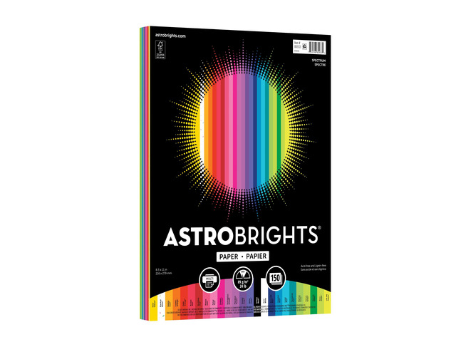 Astrobrights Colored Paper, 8.5 x 11, 24 lb/89 gsm, Spectrum 25-Color Assortment, 150 Sheets