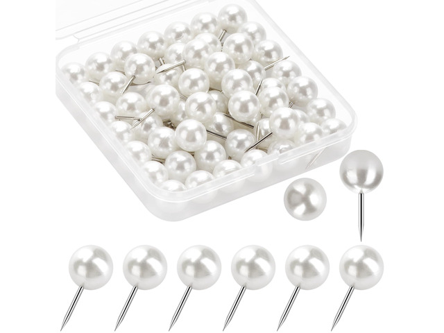 60 Pcs Push Pins, Thumb Tacks for Decorative Wall, Pearl White Thumbtacks for Bulletin Board Corkboard Map Calendar Photo Home Office