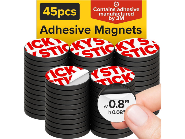 Sticky Flexible Adhesive Magnets for Crafts, 0.8'x0.08' (20x2mm), 45 pcs Flexible Sticky Magnetic Dots for Office & School Supplies, Whiteboard,...