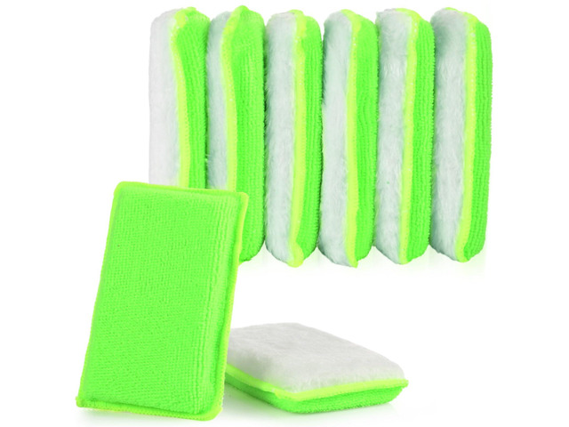 8 Pcs Car Interior Scrubbing Sponge 5'' x 3'' Fiber Car Wax Applicator pad Household Cleaning Sponges for Leather Seat Couch Cleaning (Green White)