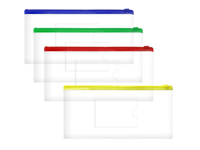 4PCS Clear Plastic Envelopes File Folders with Pockets PVC Pencil Case Pouch Zipper Storage Bags for Documents Cash Puzzles Travel Organizing Art...