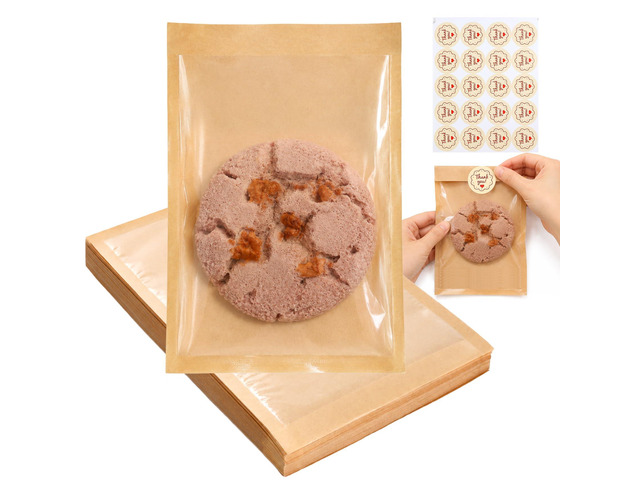 Cookie Bags with Seal(5.1x7.5 Inch) 50 PCS Sealable Bakery Bags for Bread Treat Snack Baked Goods Pastry Donut Cookie Bake Sale Packaging Heat Seal...