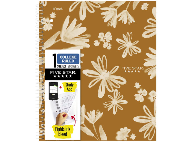 Spiral Notebook + Study App, 1 Subject, College Ruled Paper, 8-1/2' x 11', 80 Sheets, Fights Ink Bleed, Water Resistant Cover, Soft Petals Harvest...
