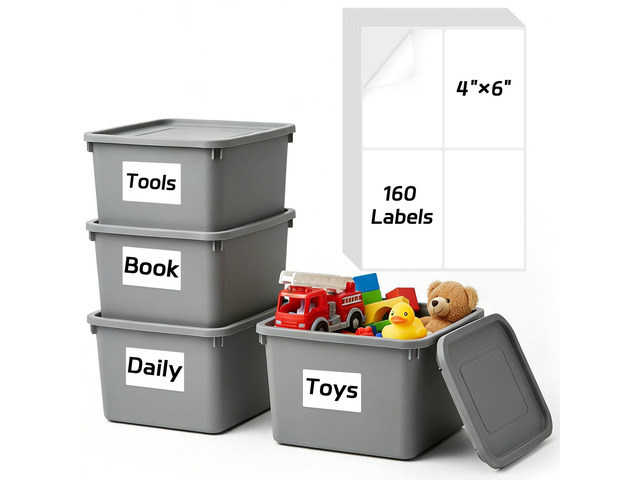 160 Pcs 4x6 Removable Storage Bin Labels, Blank Organizing Stickers Easy Peel, No Residue, Waterproof, Oil-Resistant, Large Easy to Write Area...