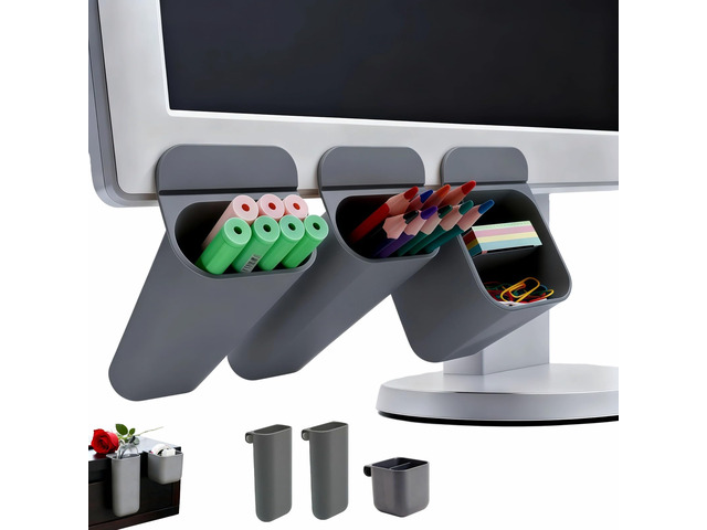 Sticky Desk Organizer, 3-Pack Monitor Side Storage with Adhesive - Multifunctional Desktop Pen Holder for Stationery, Jewelry, Remote Control -...