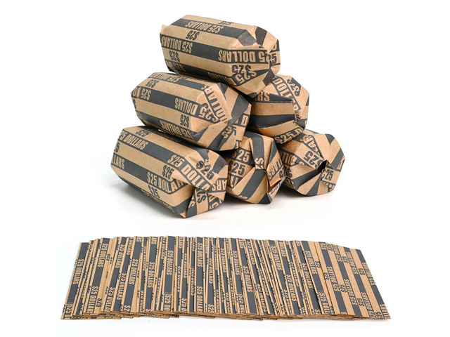 105 Pcs Striped Flat Coin Wrappers Dollars Rolls, Black ABA standard, heavy-duty kraft paper, easy to use, for banks, retail & offices