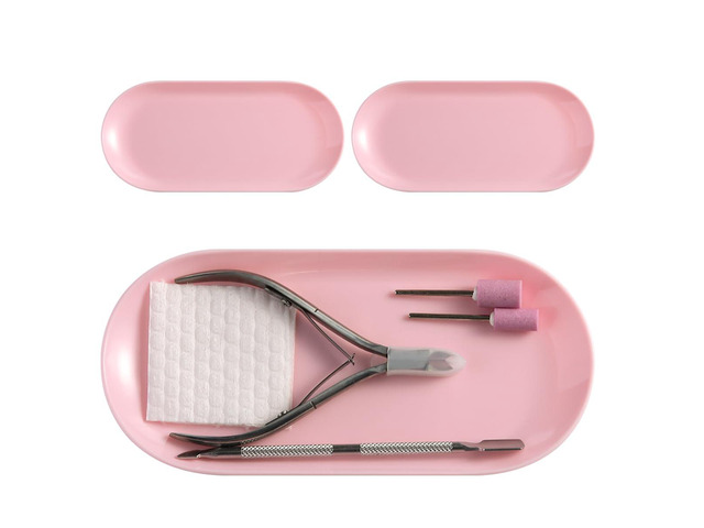 Manicure Tools Storage Tray 3Pcs Oval Plastic Display Dish Pink Nail Art Accessories Organizer Plates Charms Rhinestone Nail Drill Bits Holder...