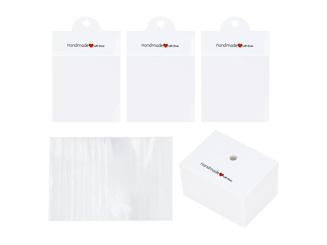 100 Sets Jewelry Package Bags Clear Plastic Jewelry Pouches Bracelet Necklace Earrings Display Cards Jewelry Packaging Selling Card for Small...