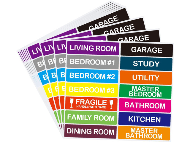 140 Pcs Home Moving Color Coding Labels, Livingroom, Bedroom, Kitchen, Dining Room, Bathroom Label, 14 Spaces Sticker/Sheet10 Sheets 1×4 Inch