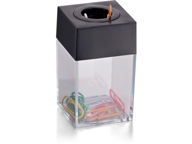 Magnetic Paper Clip Dispenser, Holds 100 Paper Clips (Not Included), Clear/Black Desk Organizer for Office Accessories, Supplies and Classroom...
