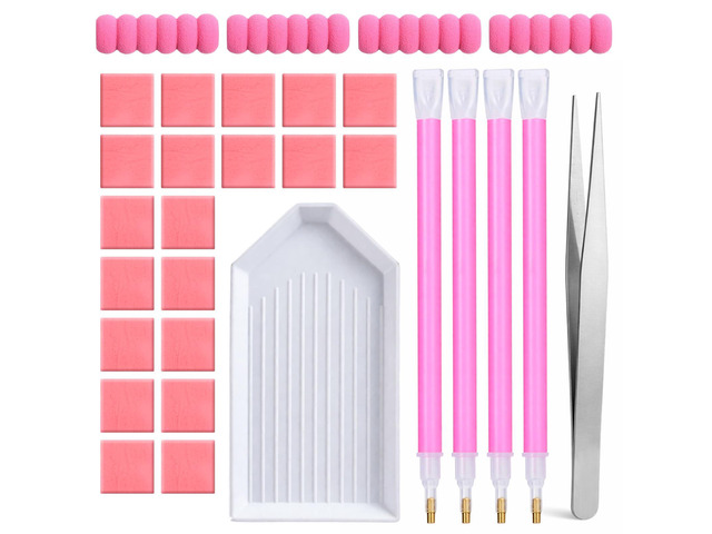 30 PCS Rhinestone Picker Tool Diamond Art Painting Accessories Set includes Diamond Art Pens, Sleeves, Tweezers, Clay and Storage Tray, Suitable...